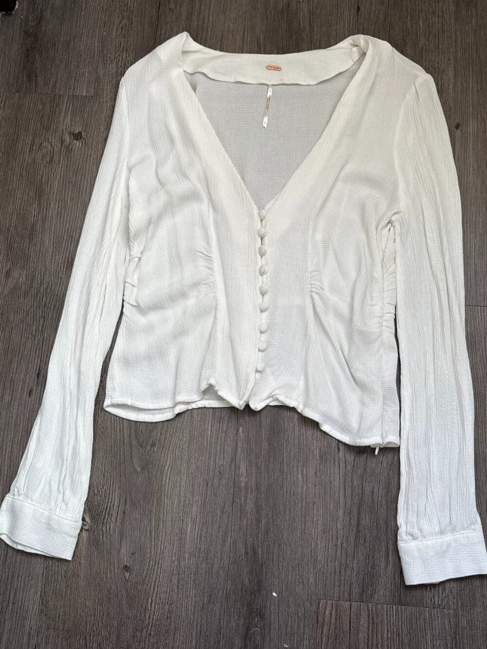 Free People White Billowy Button Up Long Sleeve Blouse 100% Viscose